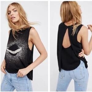 Free People Black Sleeveless Top with White Graphic